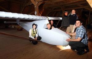 Dr Hugh Hunt in the completed glider.